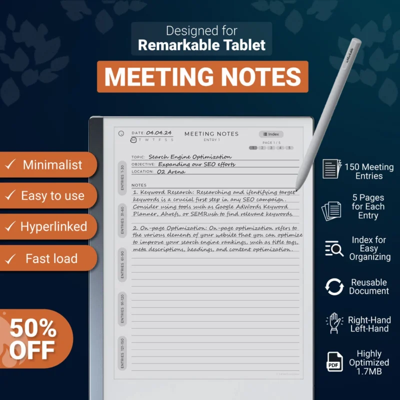 reMarkable 2 Meeting Notebook Notes Template