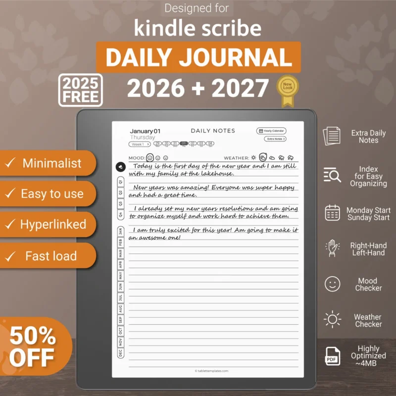 Kindle Scribe Daily Journal 2025 2026 2027 Template Diary
