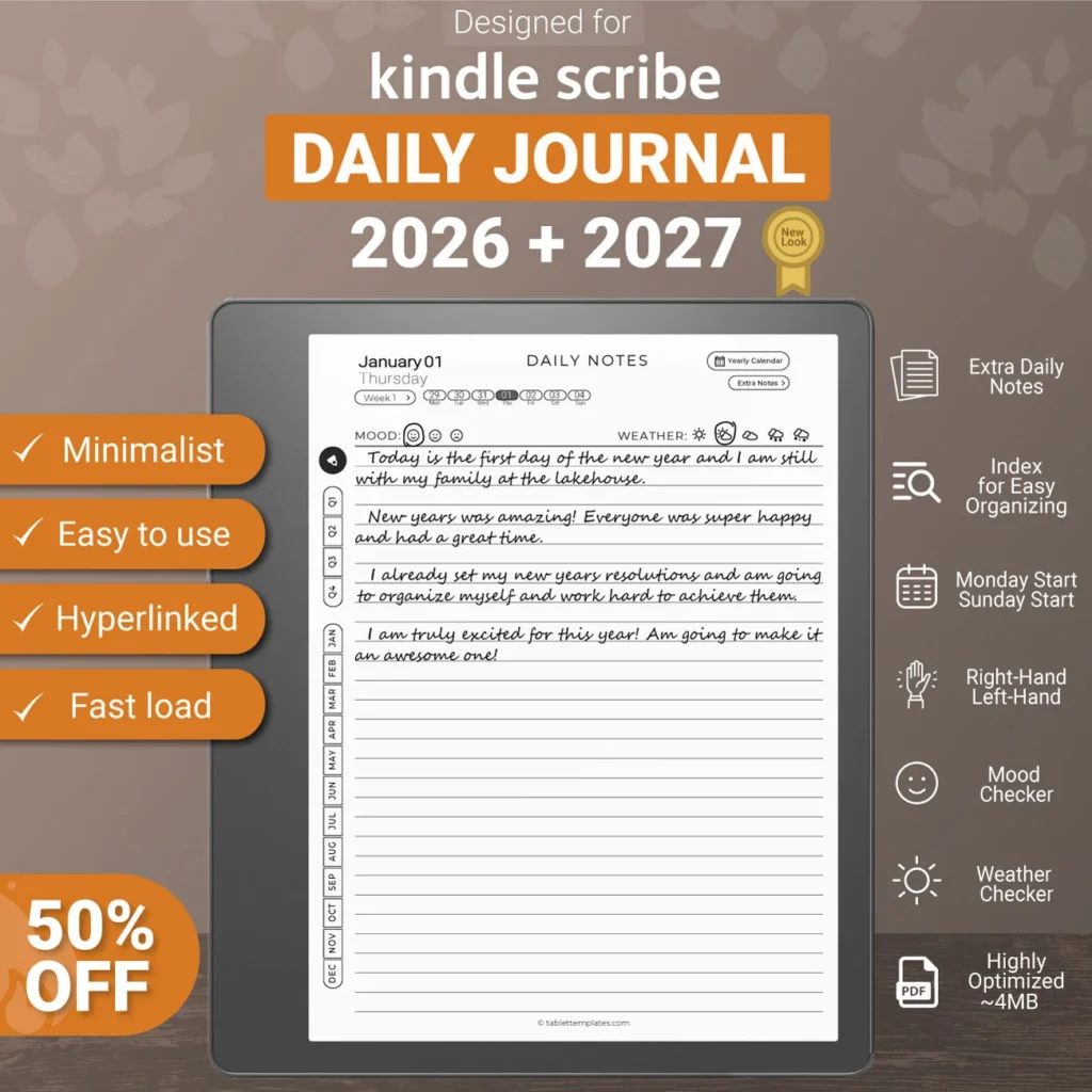 Kindle Scribe Daily Journal 2026 2027 Template Diary