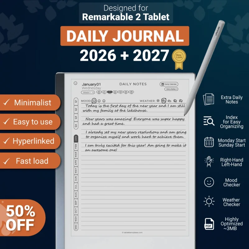 reMarkable Paper Pro Journal Template 2026, 2027