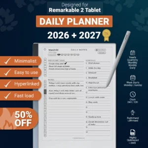 reMarkable 2 Daily Planner PDF Template 2026 + 2027 Calendar - By TabletTemplates