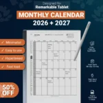 remarkable 2 monthly planner calendar template 2026 & 2027
