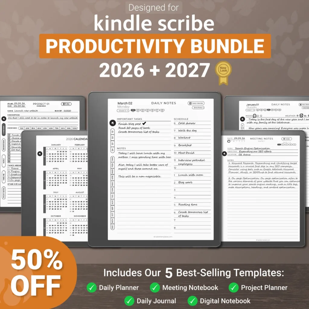 kindle scribe templates productivity bundle 2026 2027