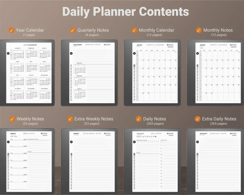 Kindle Scribe Daily Planner 2024 2025 Contents