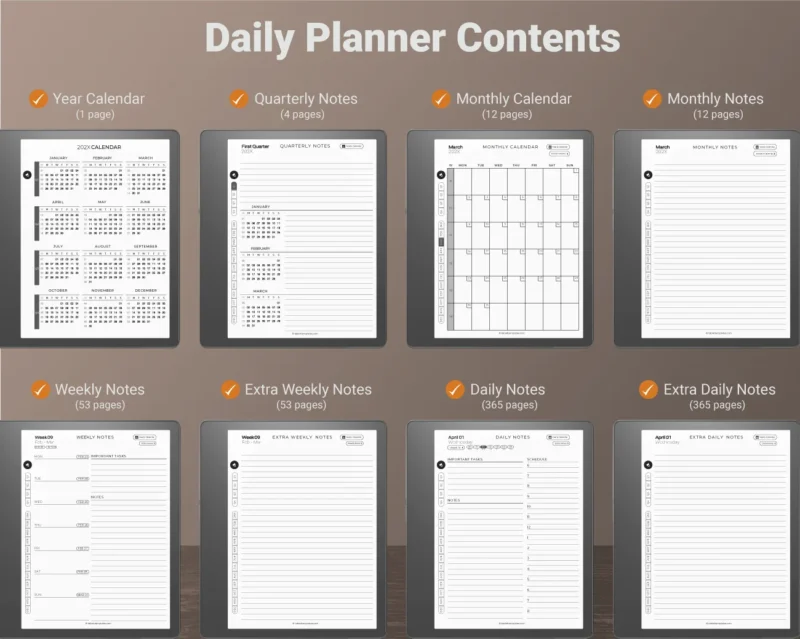 Kindle Scribe Daily Planner 2026 2027 Content