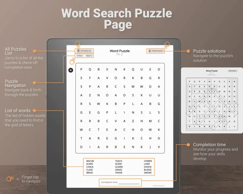 Kindle Scribe Word Search Puzzle Games Volume 1 - Page Example