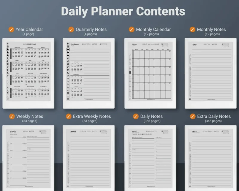 Supernote Daily Planner Template 2026 2027 for Manta, Nomad, A5 A6 X1 X2