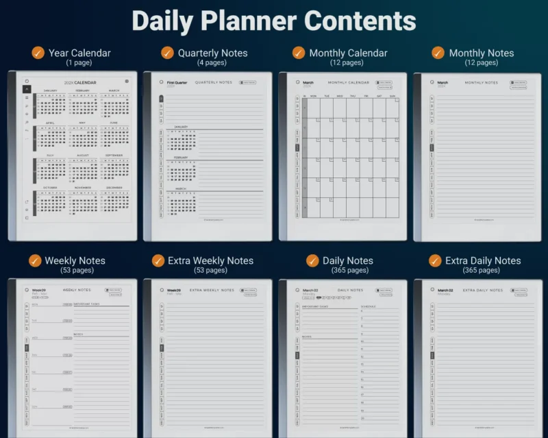 reMarkable 2 Daily Planner Contents