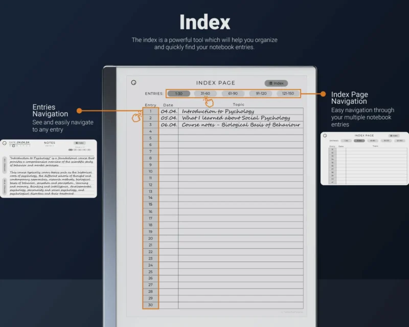 reMarkable 2 Digital Notebook Index Page