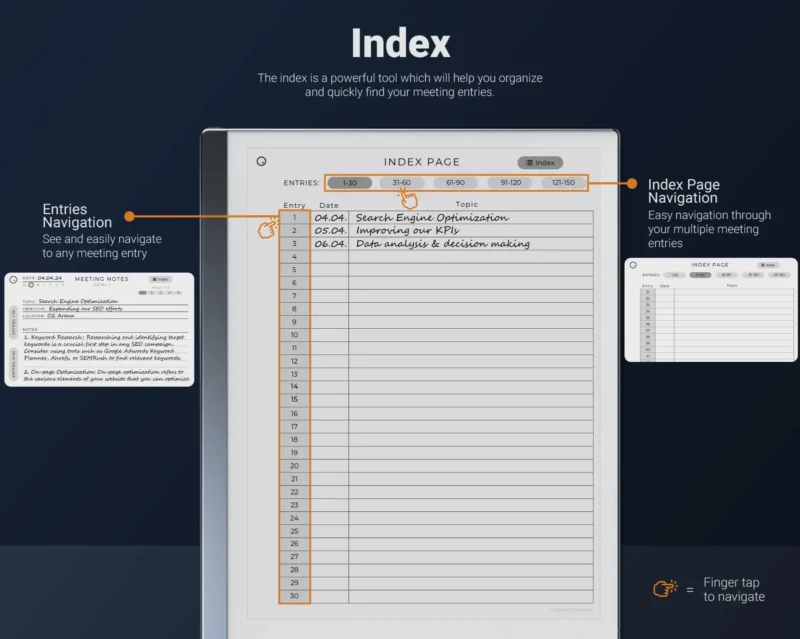 reMarkable 2 Meeting Notebook Index Page