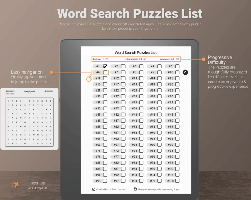 Kindle Scribe Word Search Puzzle Games Volume 1 - Index List