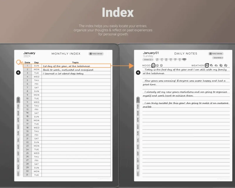 Kindle Scribe Daily Journal 2024 2025 - Index Page