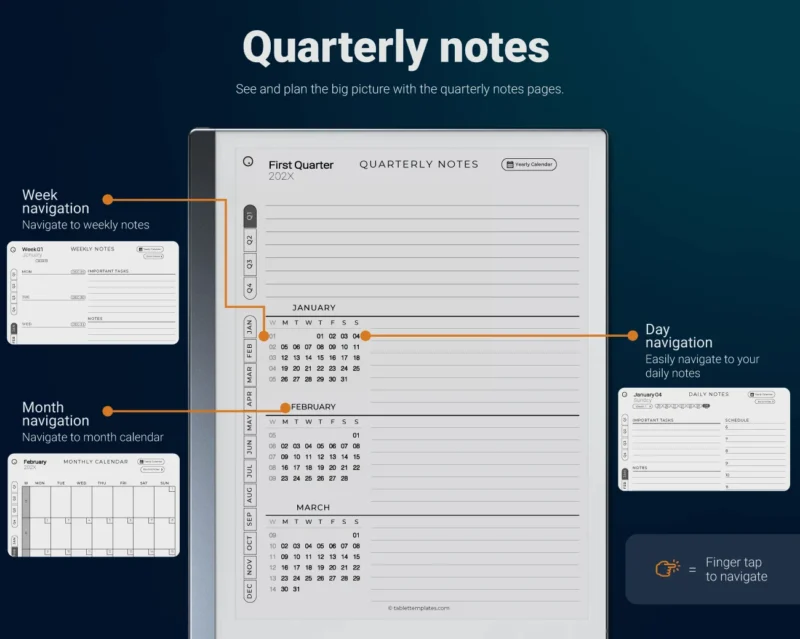 5.DailyPlanner-Quarterly reMarkable 2 Quarterly Calendar Planner Template
