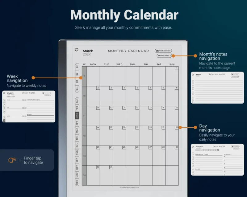 6.Daily-Planner-Monthly reMarkable 2 Monthly Calendar Planner Template