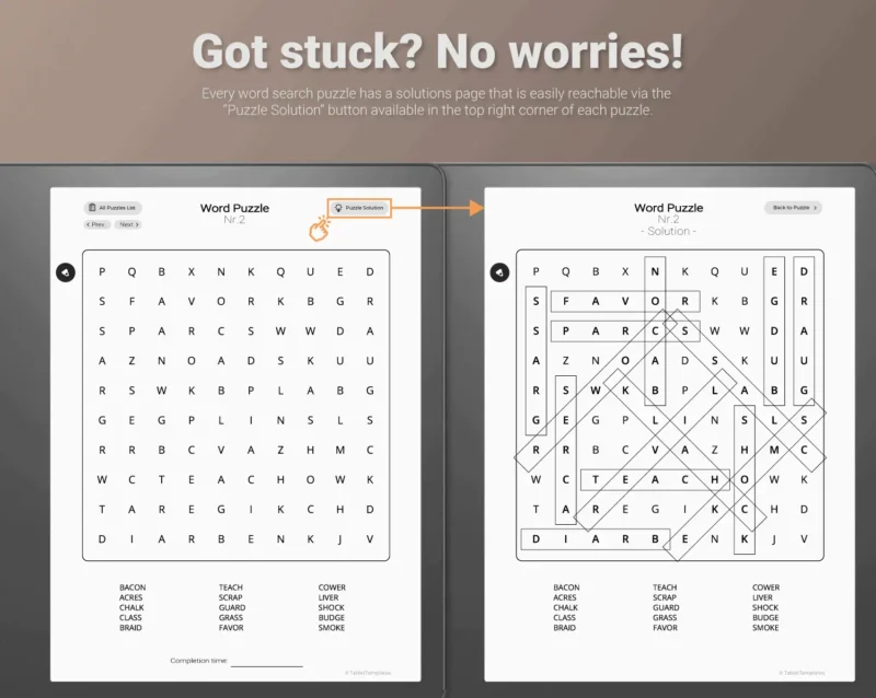 Kindle Scribe Word Search Puzzle Games - Answers Provided