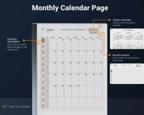ReMarkable 2 Monthly Calendar 2024 + 2025 - TabletTemplates.com