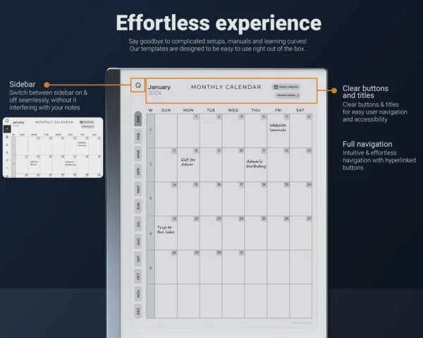 ReMarkable 2 Monthly Calendar 2024 + 2025 - TabletTemplates.com