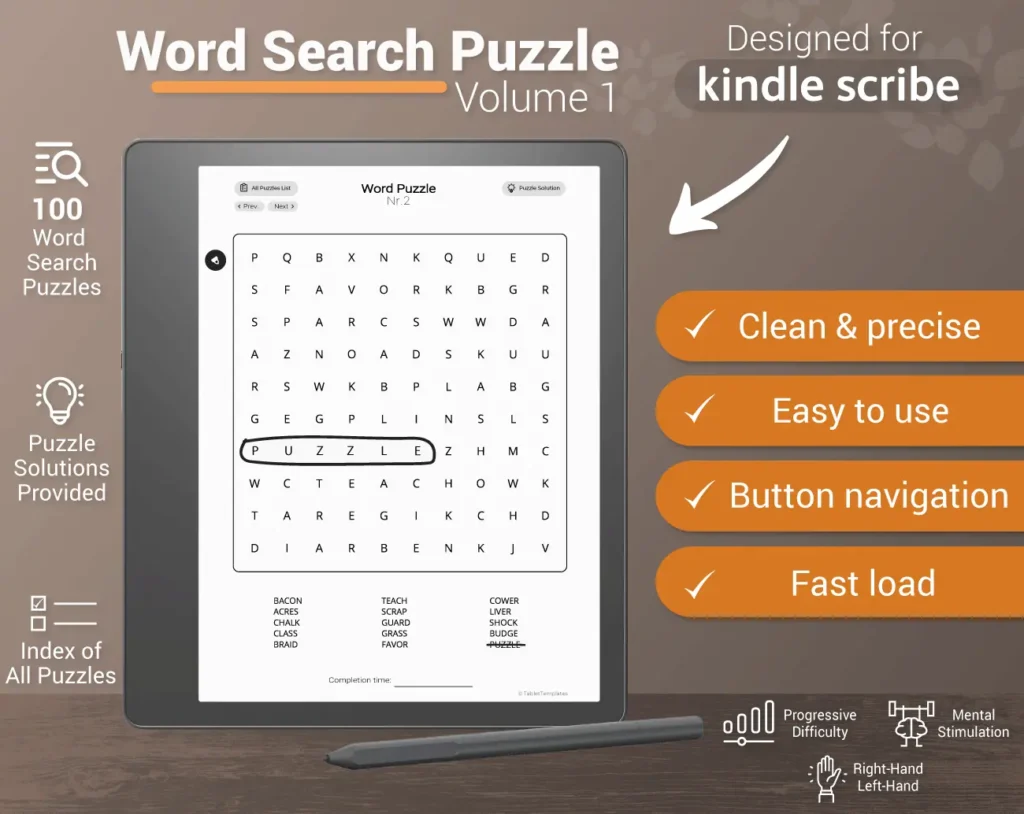 Kindle Scribe Word Search Puzzle Games Volume 1