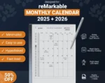 remarkable 2 monthly planner calendar template 2025 & 2026
