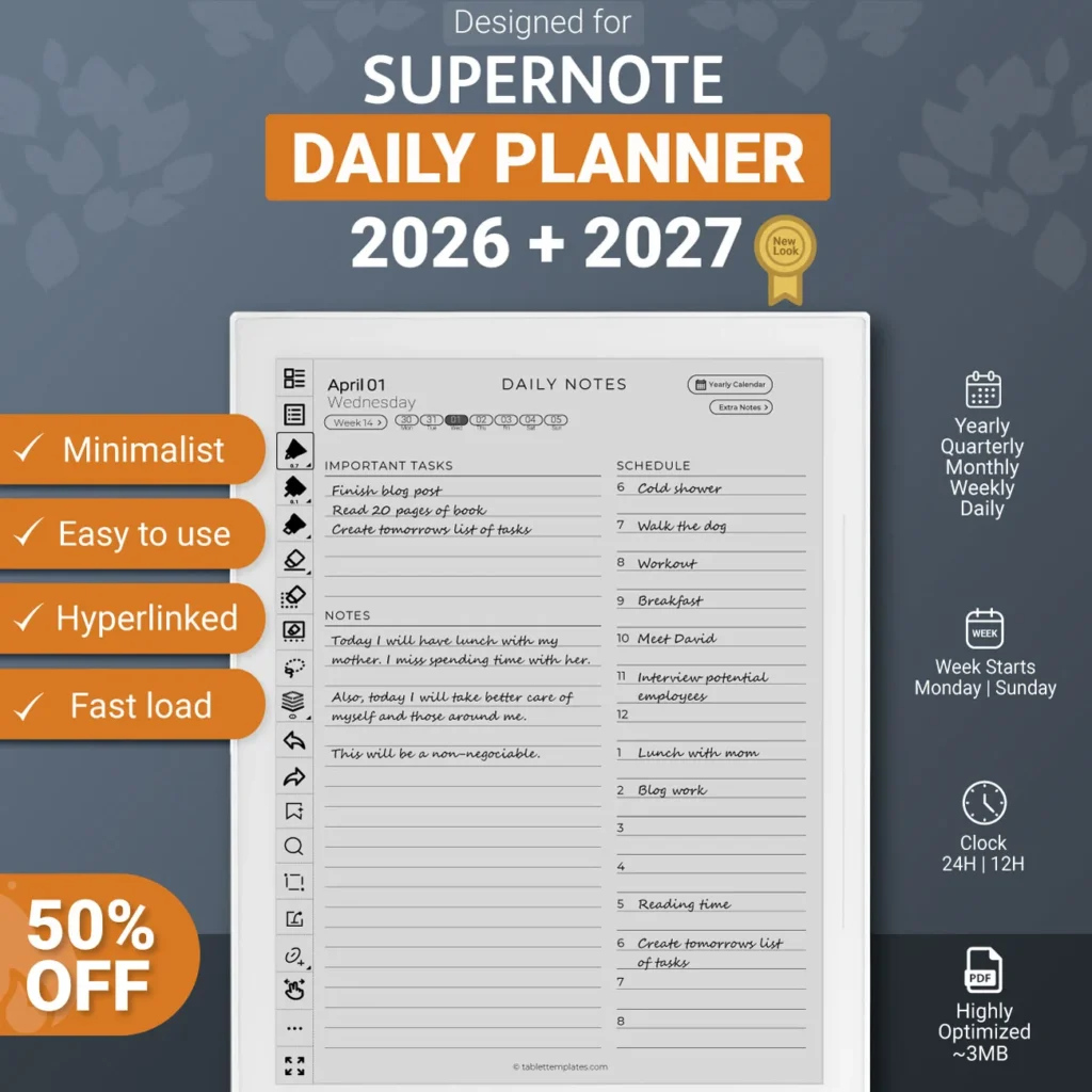 Supernote Daily Planner 2026 2027