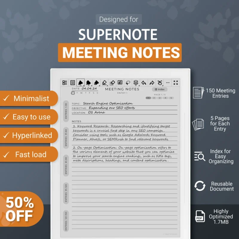 For Supernote Meeting Notes Template Notebook A5X A6X Nomad