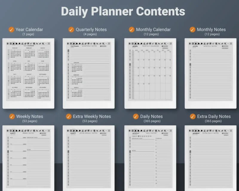 Supernote Daily Planner - Contents