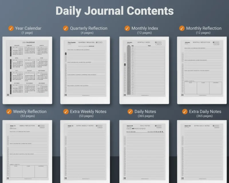 Supernote Daily Journal Contents 2026 2027 A5X Manta A6X Nomad X2