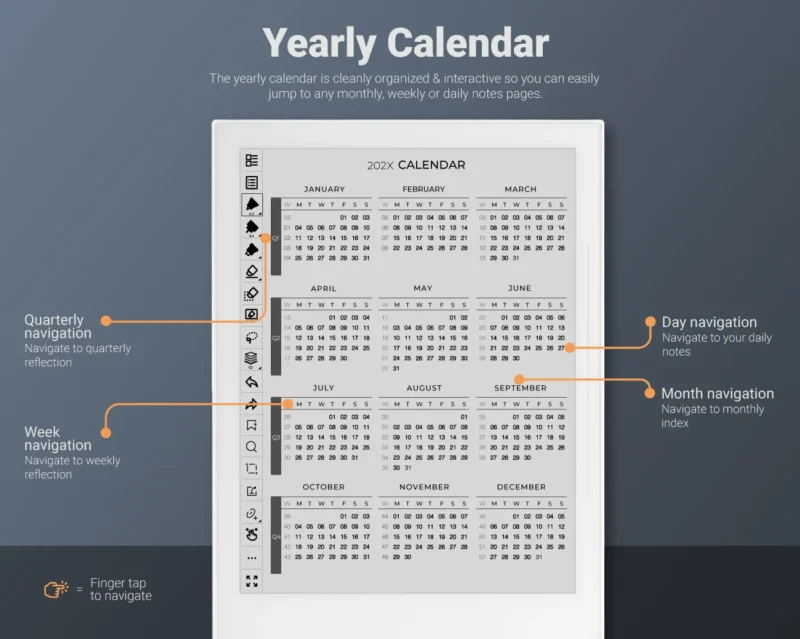 Supernote Daily Journal Yearly Calendar Template 2026 2027 A5X Manta A6X Nomad X2