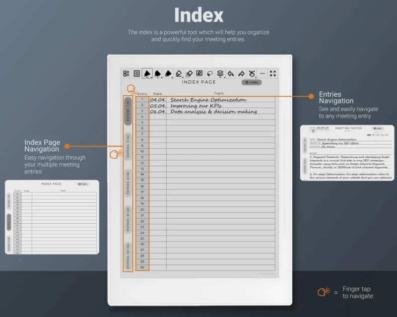 Supernote Meeting Notes Template Notebook - Index