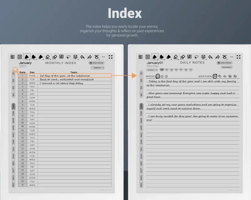 Supernote Daily Journal Template - Index