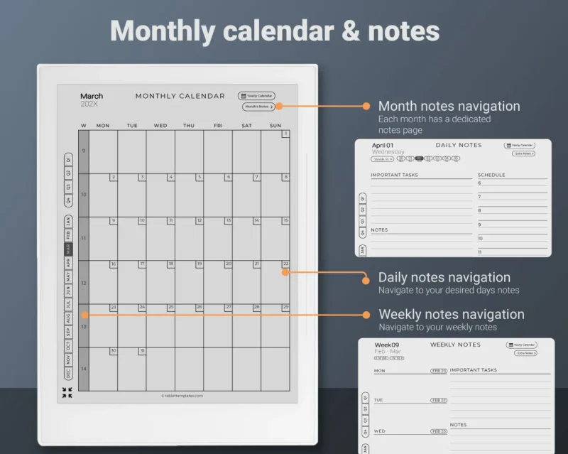 Supernote Daily Planner 2026 2027 Monthly Calendar