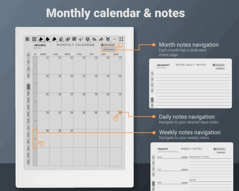 Supernote Daily Planner - Monthly Calendar