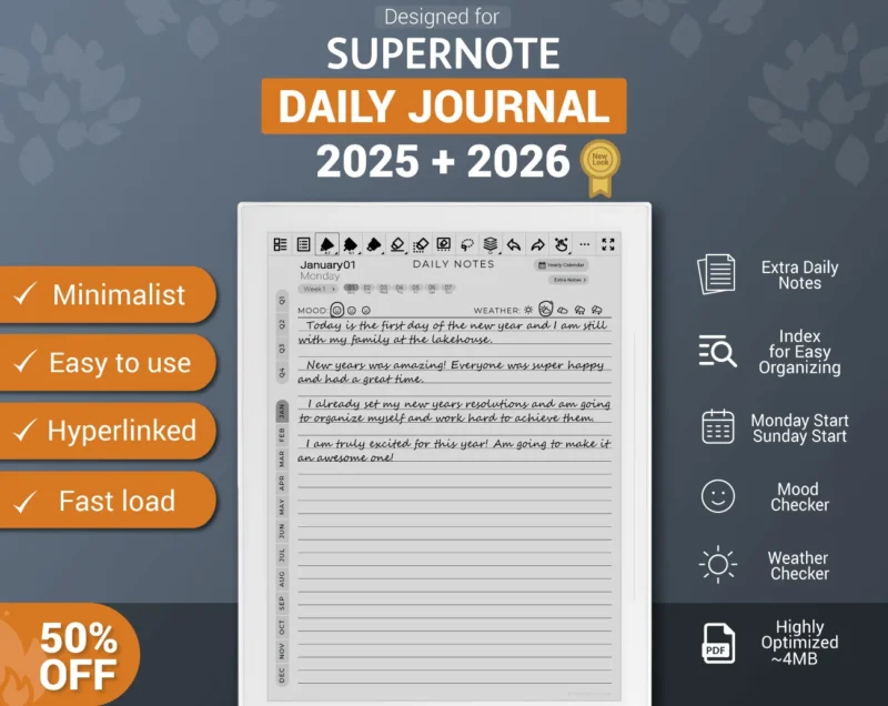 For Supernote Daily Journal Template 2025 2026 A5X Manta A6X Nomad X2