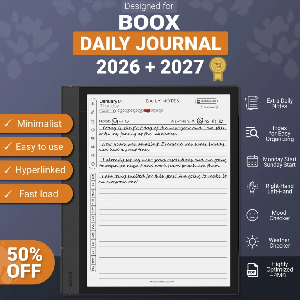 Boox Daily Journal Template 2026-2027