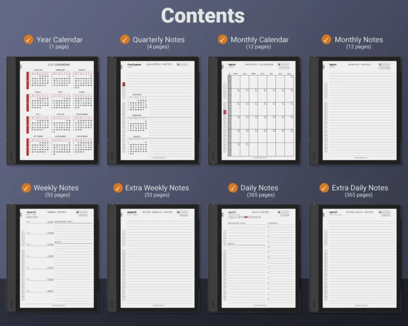 Boox Daily Planner Template 2026 2027 Note Air Tab Ultra Go Contents
