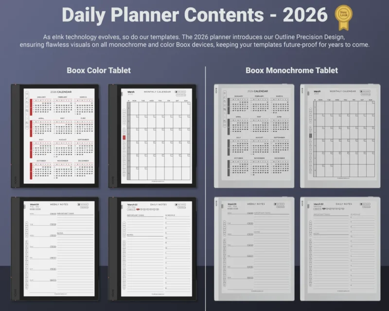 Boox Daily Planner Template 2026 2027 Note Air Tab Ultra Go Planner Contents