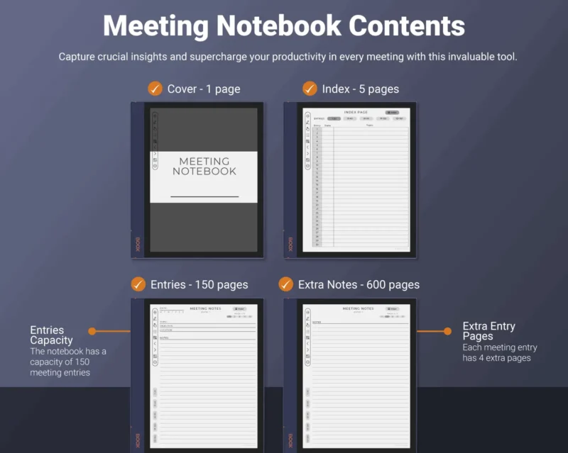 Boox Meeting Notes Templates Notebook - Contents