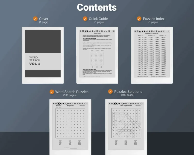 Supernote Word Search Puzzle Games Volume 1 - Contents