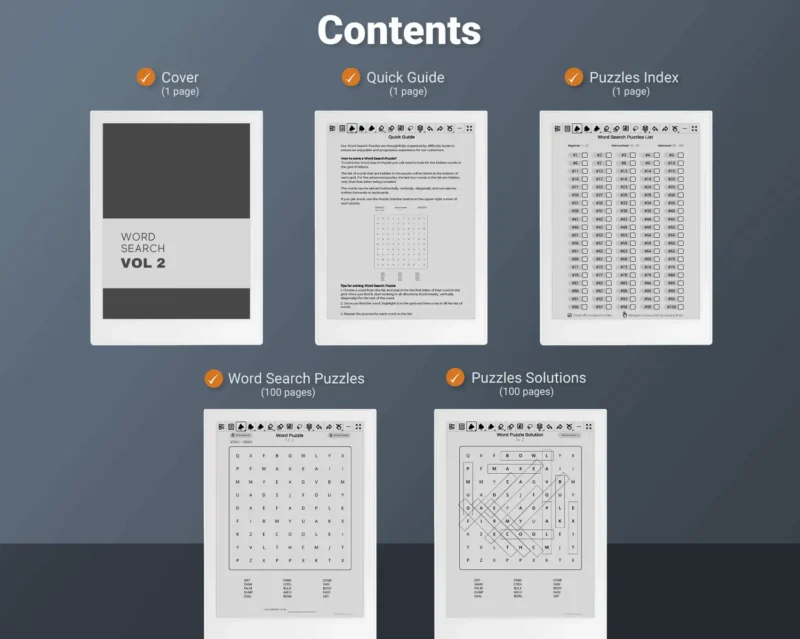 Supernote Word Search Puzzle Games Volume 2 - Contents