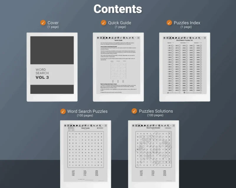 Supernote Word Search Puzzle Games Volume 3 - Contents