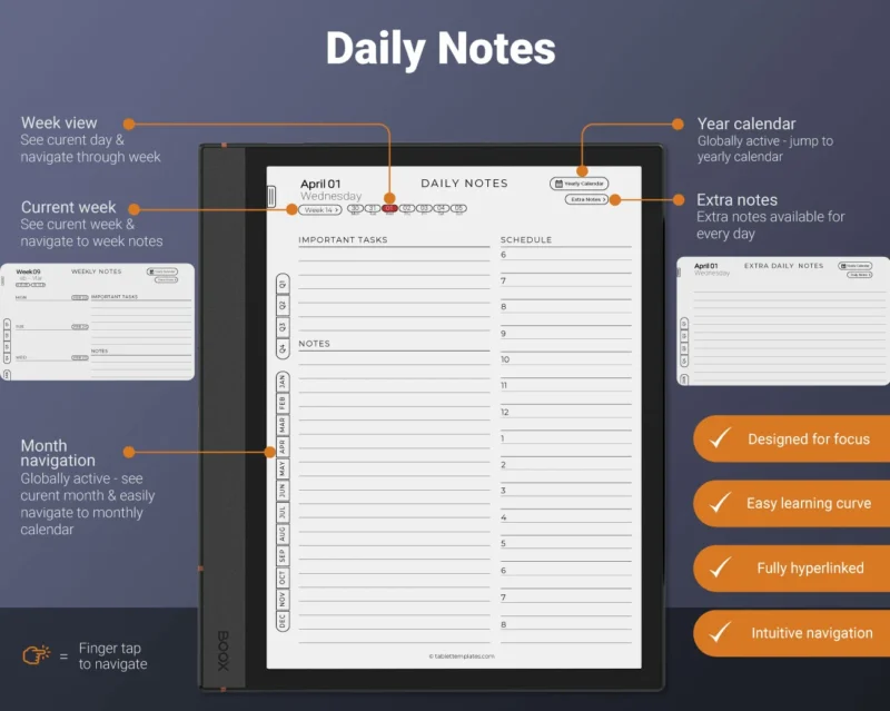 Boox Daily Planner Template 2026 2027 Note Air Tab Ultra Go Daily Notes