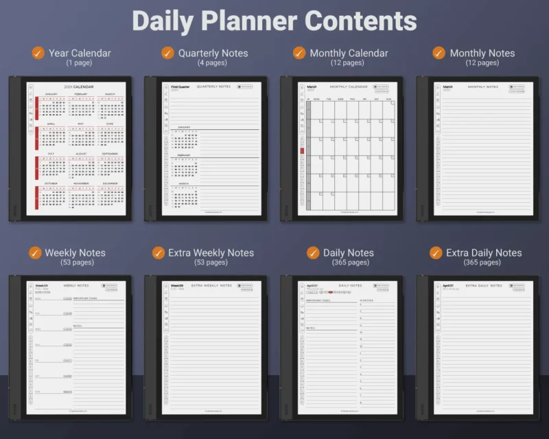 Onyx Boox Daily Planner Templates 2026 2027