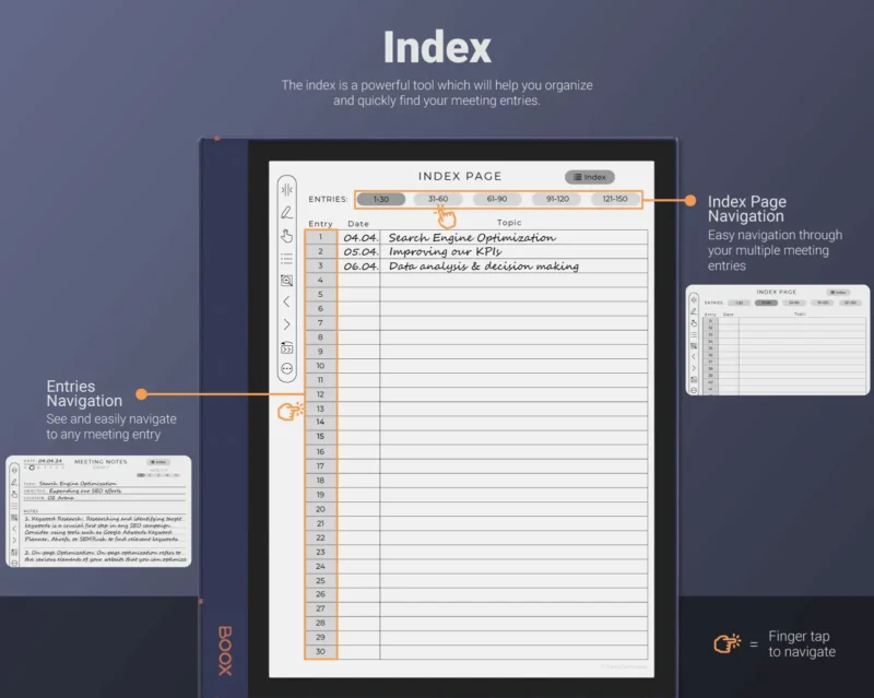 Boox Meeting Notes Templates Notebook - Index