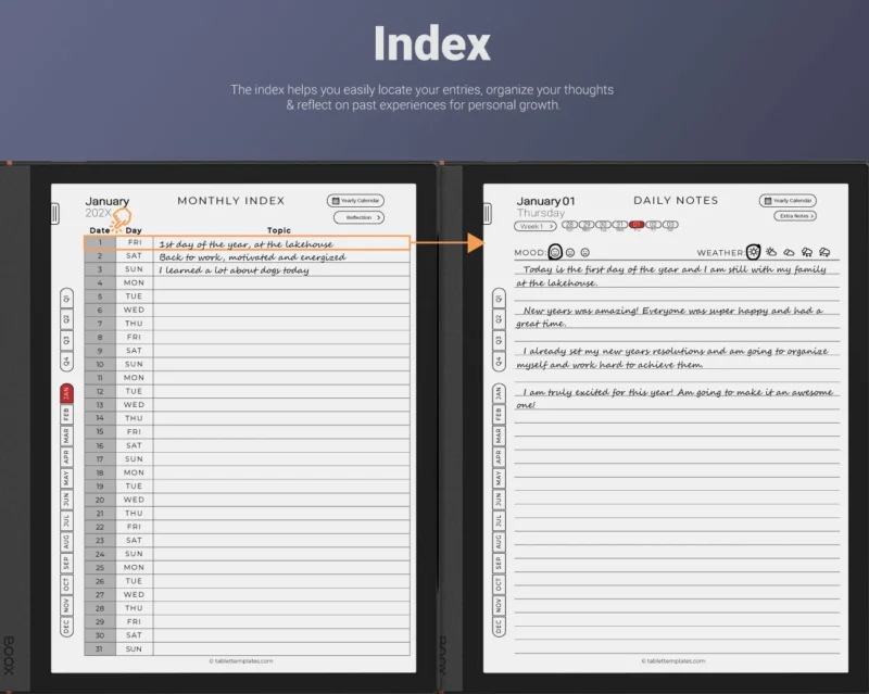 Boox Daily Journal Index 2026-2027 Note Air Tab Ultra Go Color