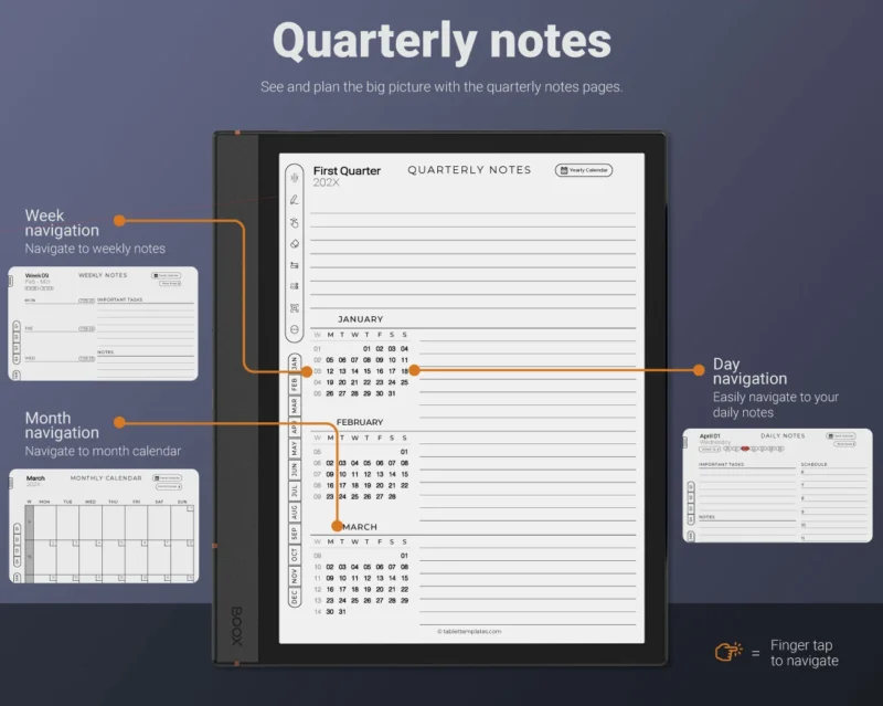 Boox Daily Planner Template 2026 2027 Note Air Tab Ultra Go Quarterly Notes