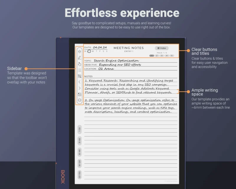 Onyx Boox Meeting Notes Notebook Template - Best Writing Experience