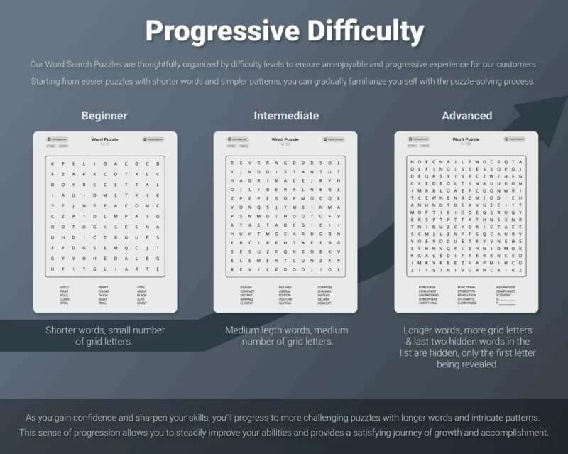 Supernote Word Search Puzzle Games - Progressive Difficulty