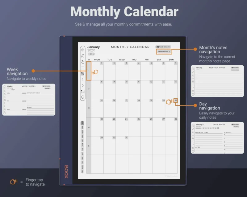 Boox Daily Planner - Monthly Calendar
