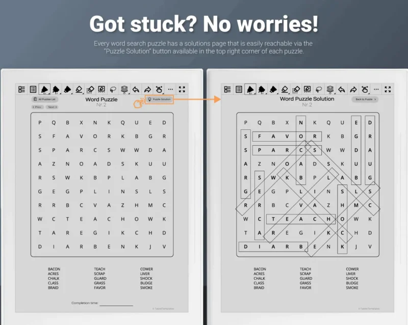 Supernote Word Search Puzzle Games - Answers Provided
