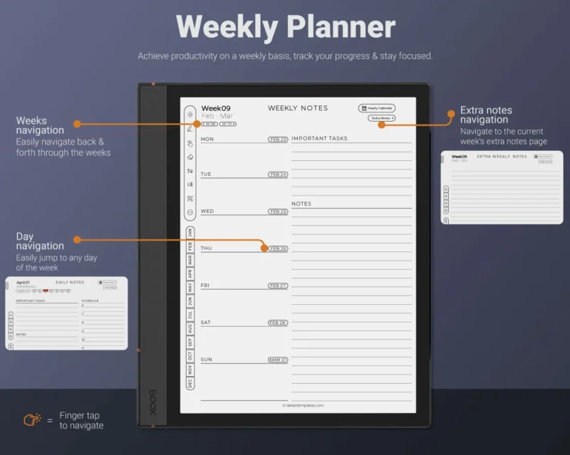 Boox Daily Planner Template 2026 2027 Note Air Tab Ultra Go Weekly Planner